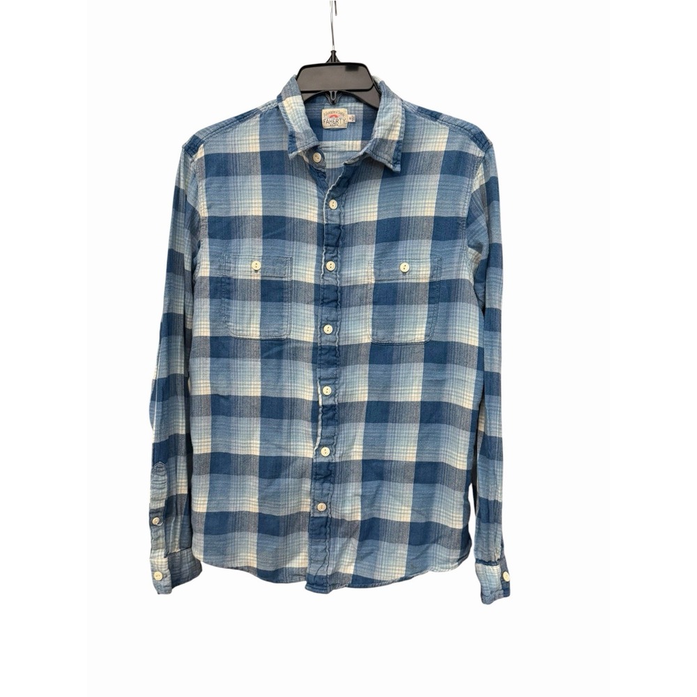 Faherty Shirt Mens Medium Blue Plaid Long Sleeve Button Down 100% Cotton JJJ20-3